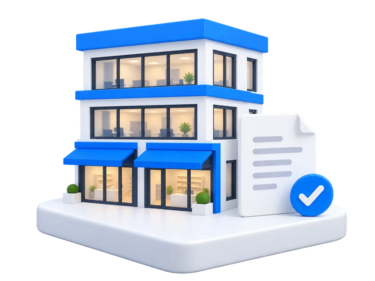 Illustration of shops and offices beside a valuation report