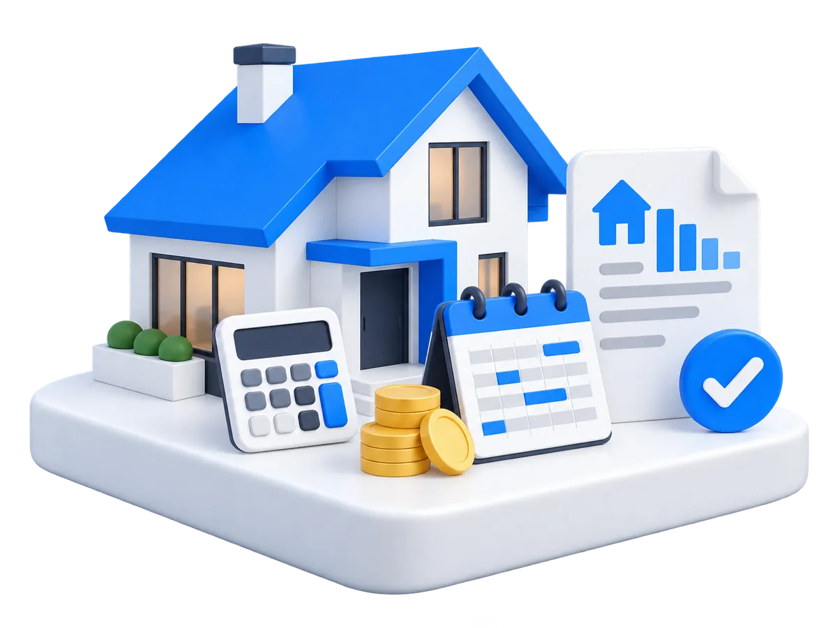 Illustration of an investment property with a calculator and depreciation schedule