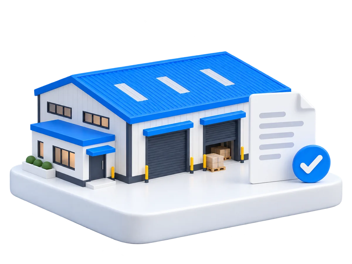 Illustration of an industrial warehouse beside a valuation report