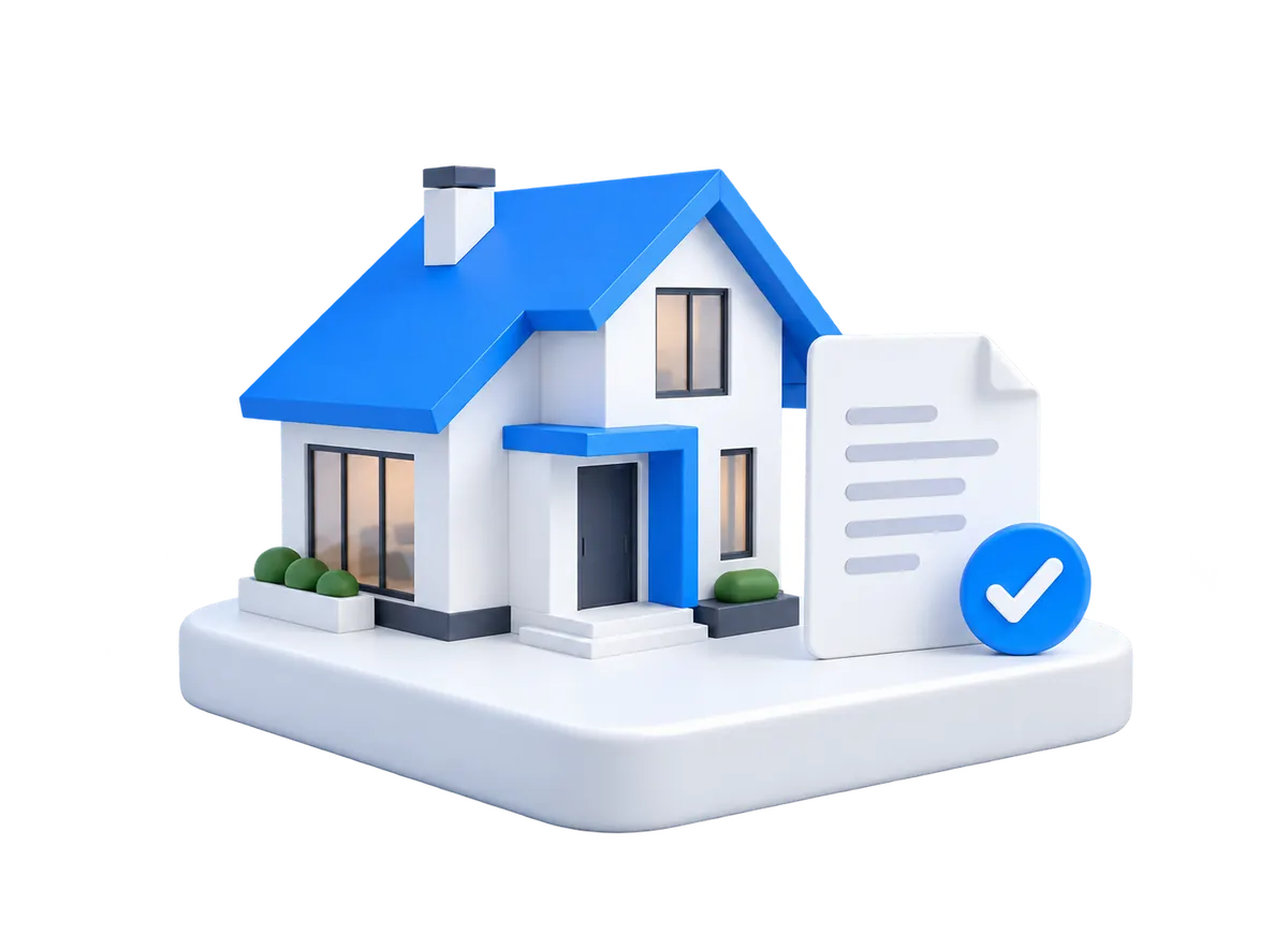Illustration of a blue house beside a property report